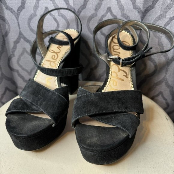 Sam Edelman Mara Velvet Platform Sandal Size 8 Heel Suede - Picture 5 of 11
